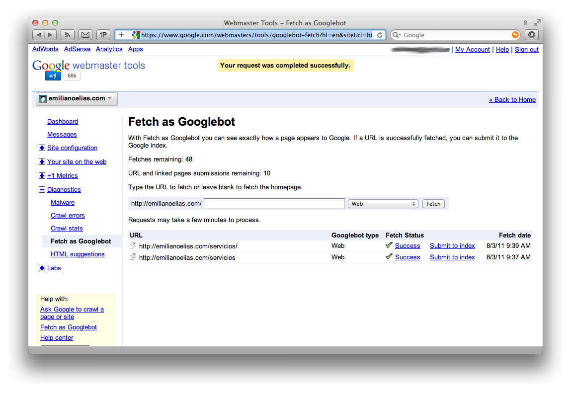 Google Webmaster Tools, Fetch as Googlebot