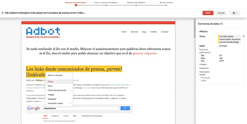 Google Data Highlighter
