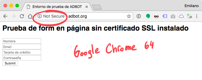 Google Chrome y página sin SSL