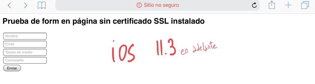 iOS 11.3 y página sin SSL